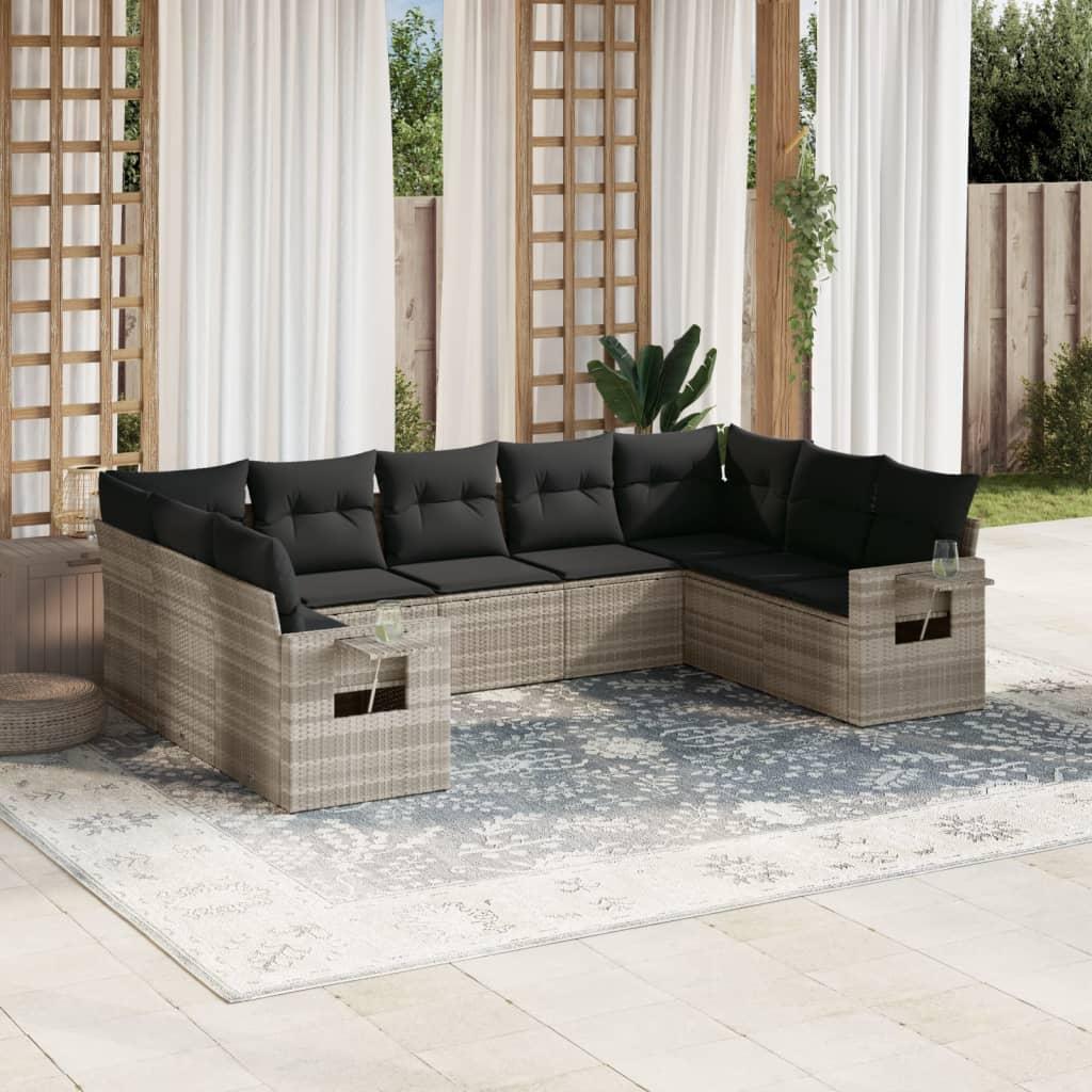 Sofasæt Til Haven 9 Dele Med Hynder Polyrattan Beige - Lysegrå / Med bord