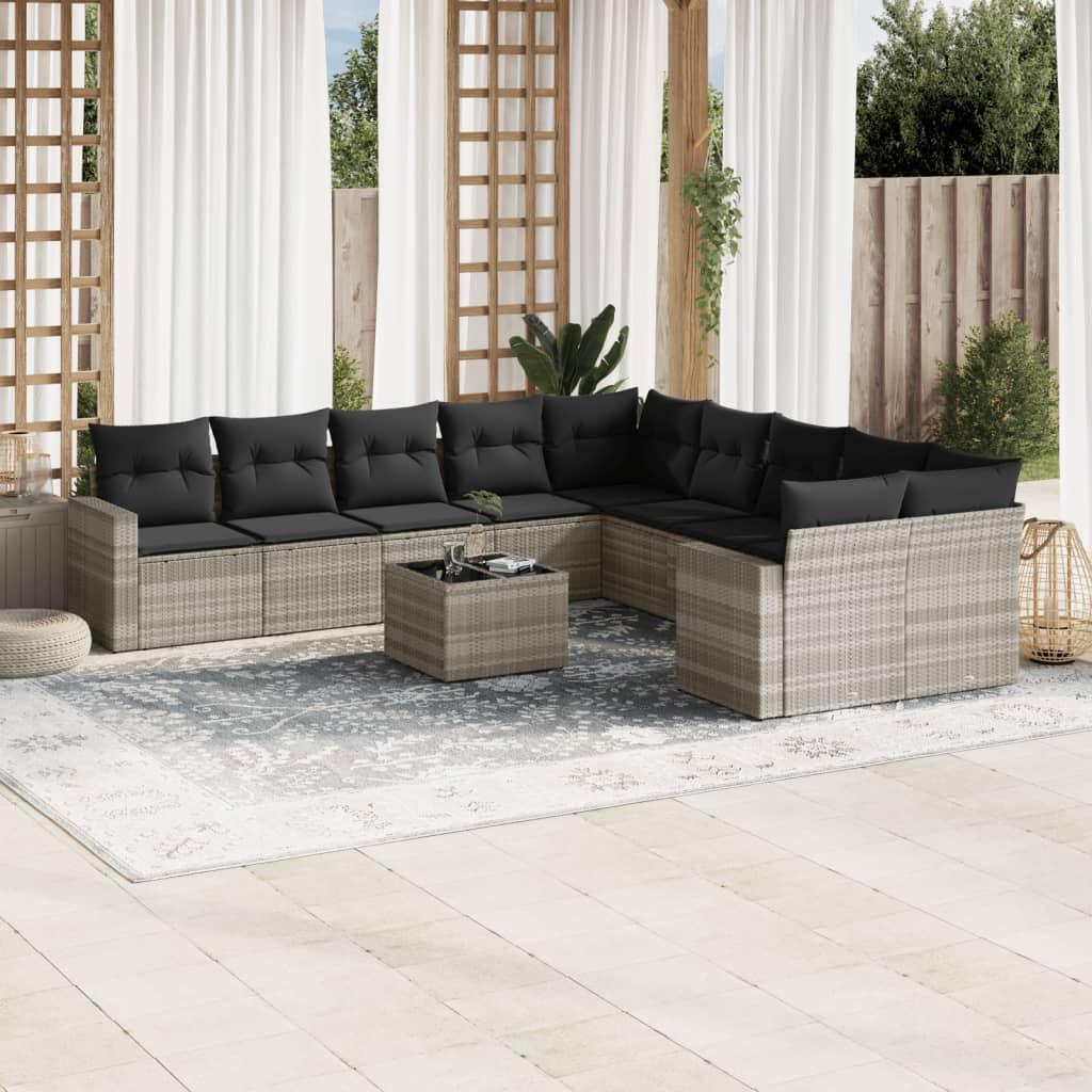 Sofasæt Til Haven 10 Dele Med Hynder Polyrattan Beige - Lysegrå / Med bord