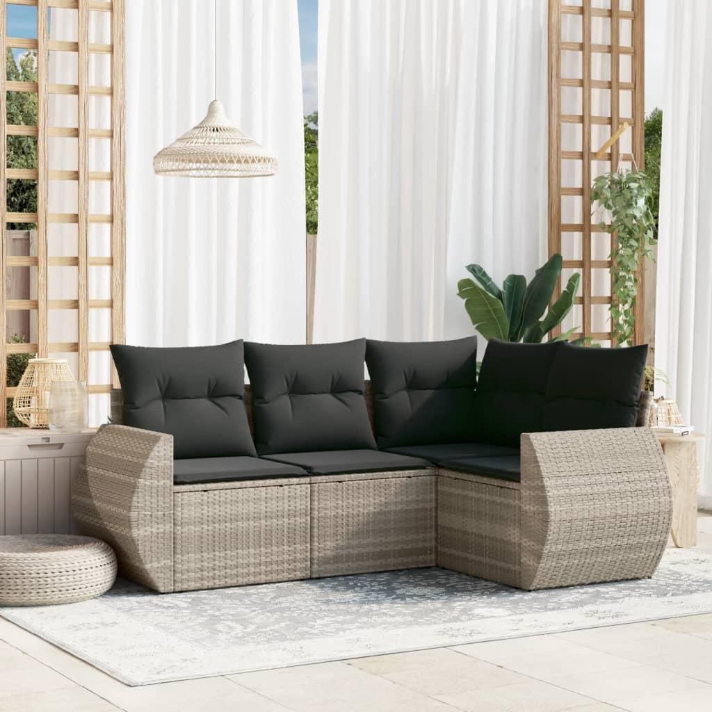 Sofasæt Til Haven 4 Dele Med Hynder Polyrattan - Lysegrå og mørkegrå / Uden bord