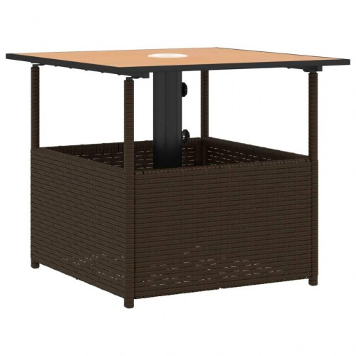Havebord med parasolhul 55x55x46,5 cm polyrattan brun