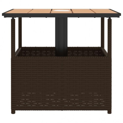 Havebord med parasolhul 55x55x46,5 cm polyrattan brun