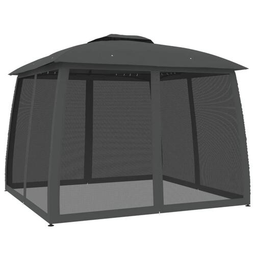 Pavillon 2,93x2,93 m dobbelt tag + meshvægge stål antracitgrå