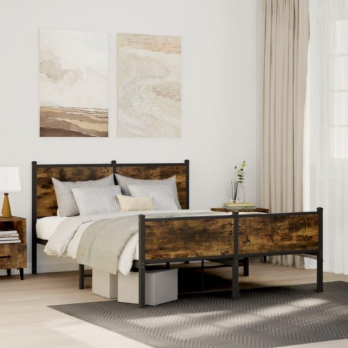 Sengeramme 137 x 190 cm med sengegavl - røget egetræ