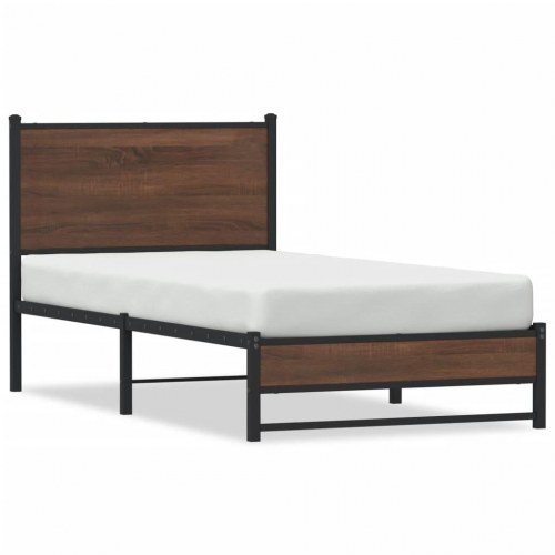 Sengeramme 90 x 200 cm i metal uden madras - brun egetræ