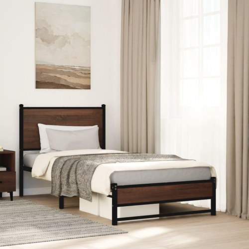 Sengeramme 90 x 200 cm i metal uden madras - brun egetræ