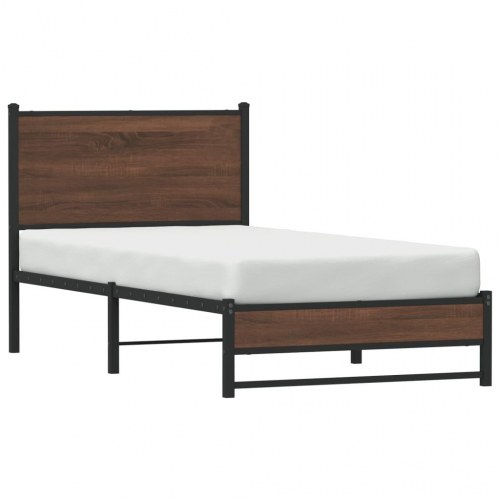 Sengeramme 90 x 200 cm i metal uden madras - brun egetræ