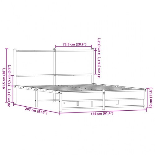 Sengeramme 150 x 200 cm i metal - sonoma-eg