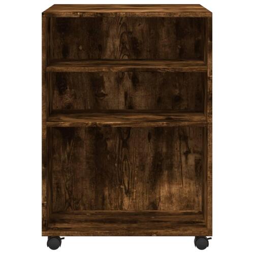 Sidebord med hjul 55x60x78 cm konstrueret træ røget egetræ