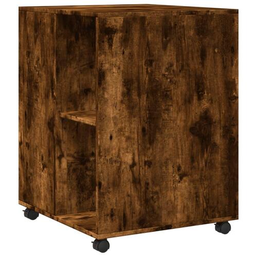 Sidebord med hjul 55x60x78 cm konstrueret træ røget egetræ