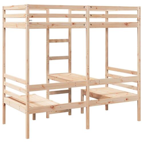 Højseng med skrivebord og stole 90x190 cm massivt fyrretræ