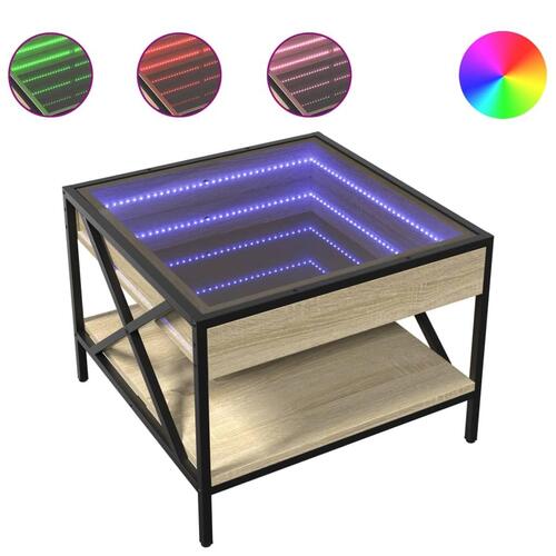 Sofabord med Infinity LED-lys 50x50x38 cm sonoma-eg