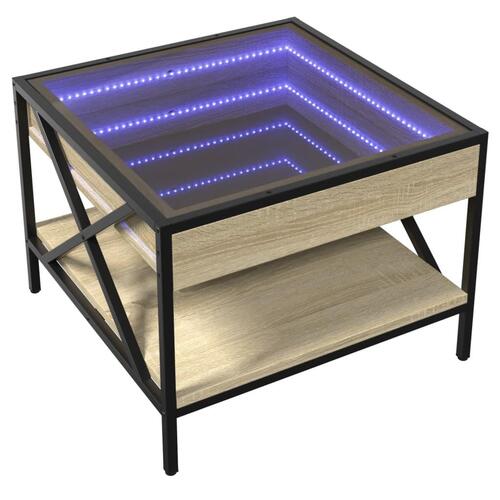 Sofabord med Infinity LED-lys 50x50x38 cm sonoma-eg