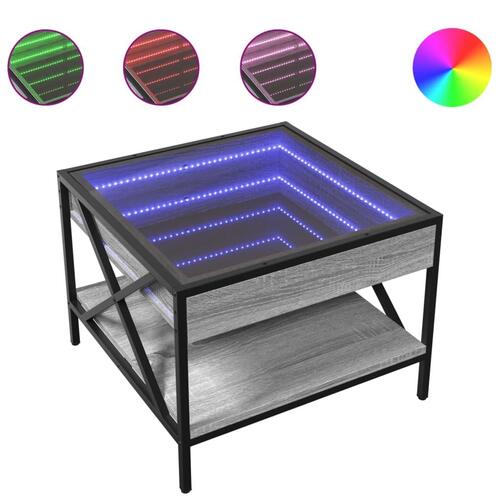 Sofabord med Infinity LED-lys 50x50x38 cm grå sonoma-eg