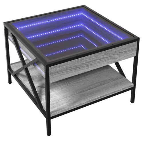 Sofabord med Infinity LED-lys 50x50x38 cm grå sonoma-eg