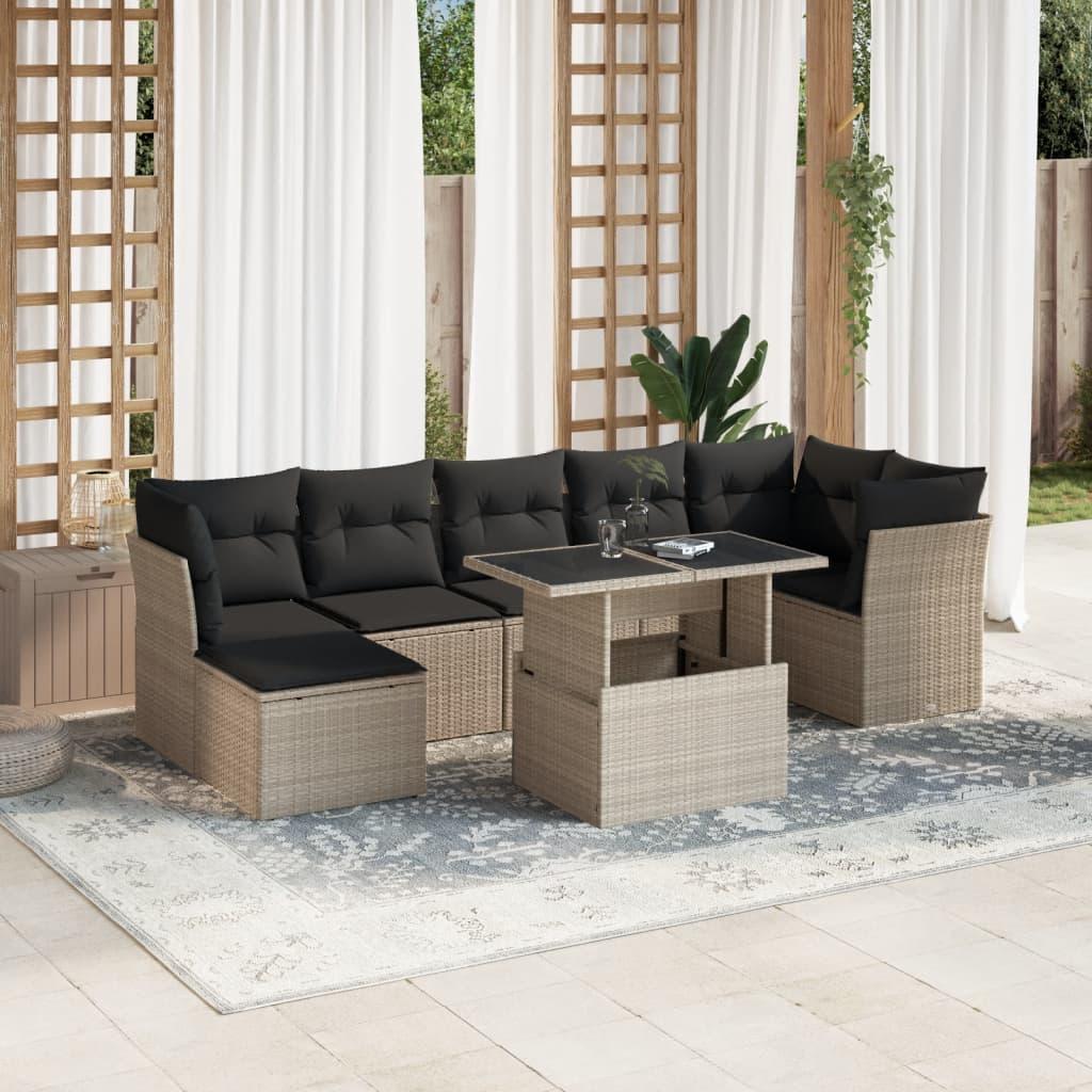 Sofasæt Til Haven 8 Dele Med Hynder Polyrattan - Lysegrå / uden opbevaring