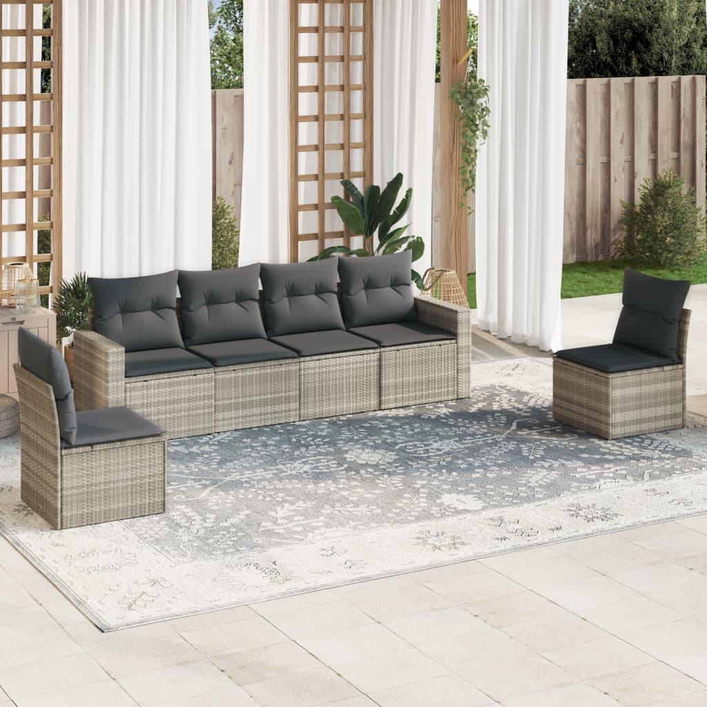Sofasæt Til Haven 6 Dele Med Hynder Polyrattan Beige - Lysegrå / Uden bord