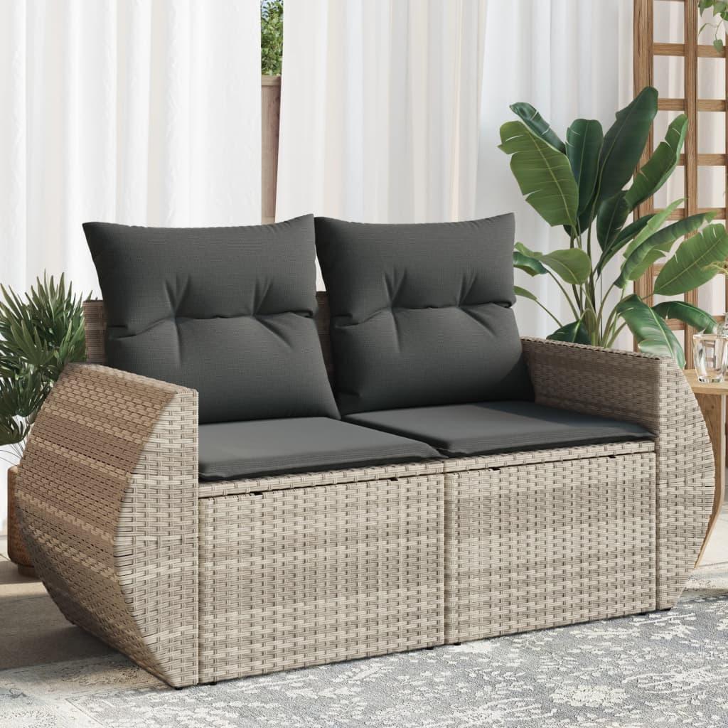2-personers havesofa med hynder polyrattan lysegrå
