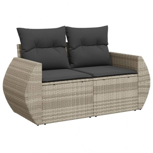 2-personers havesofa i polyrattan med opbevaring - lysegrå