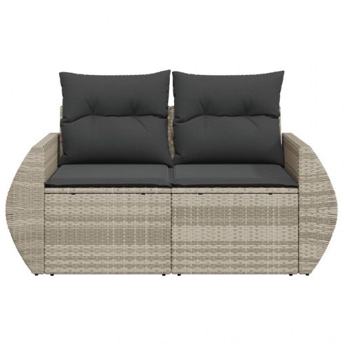 2-personers havesofa i polyrattan med opbevaring - lysegrå