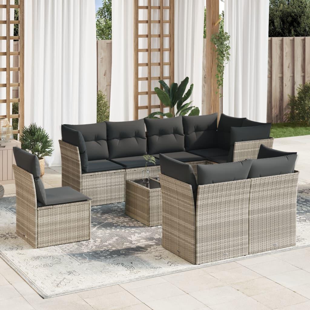Sofasæt Til Haven 8 Dele Med Hynder Polyrattan - Lysegrå / Med bord