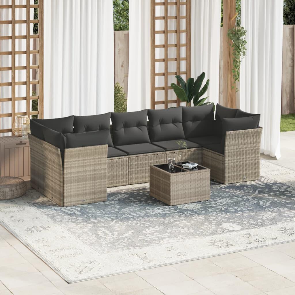 Sofasæt Til Haven 8 Dele Med Hynder Polyrattan Sort - Lysegrå / 3x midterdel bord 4x hjørnedel