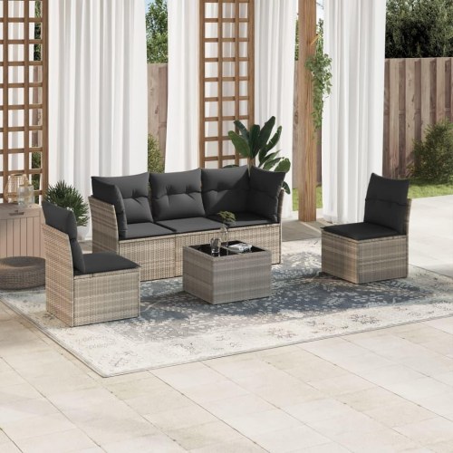 Sofasæt til haven i polyrattan - 6 dele med hynder, lysegrå