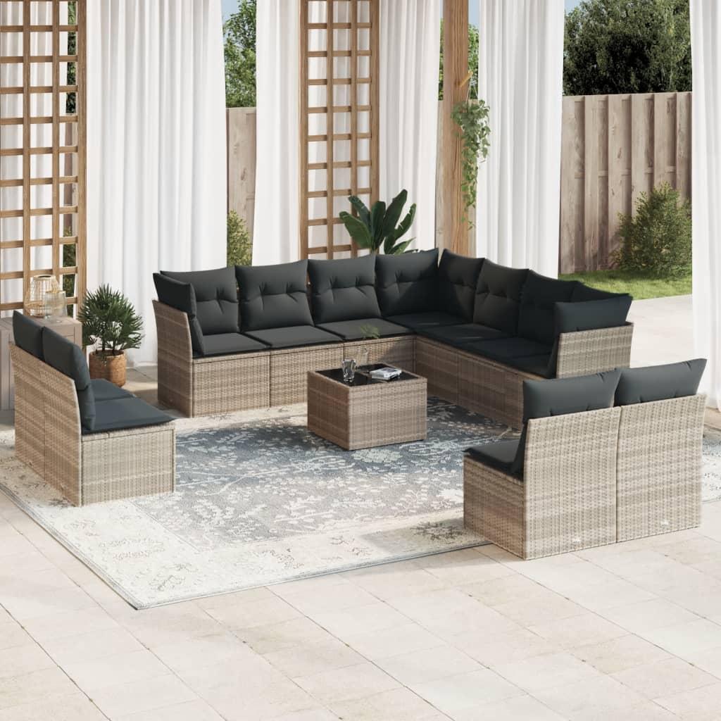 Sofasæt Til Haven 11 Dele Med Hynder Polyrattan Beige - Lysegrå / Med bord