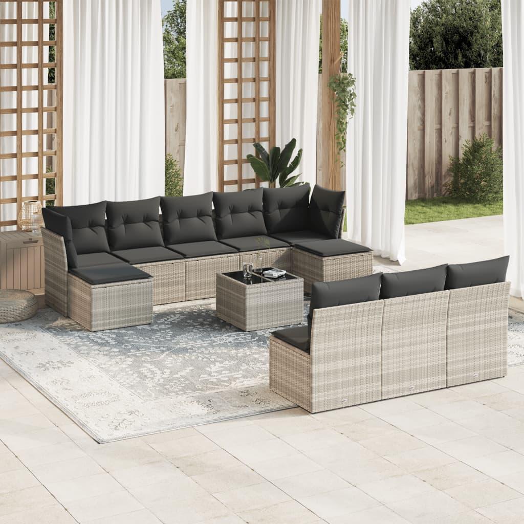 Sofasæt Til Haven 10 Dele Med Hynder Polyrattan - Lysegrå / Med bord