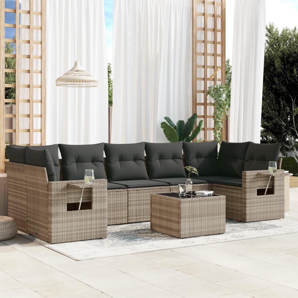 Sofasæt til haven i polyrattan - 8 dele med hynder, lysegrå
