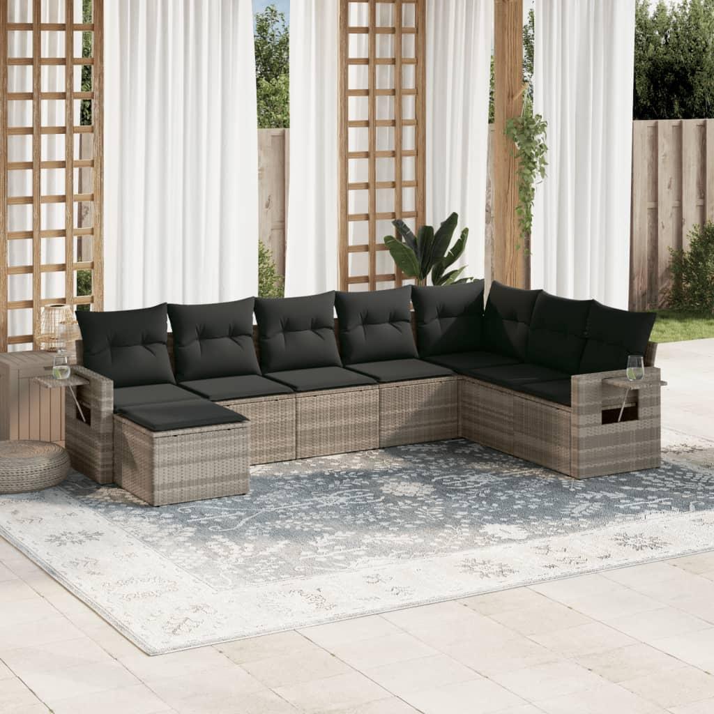 Sofasæt til haven i polyrattan - 8 dele med hynder, lysegrå