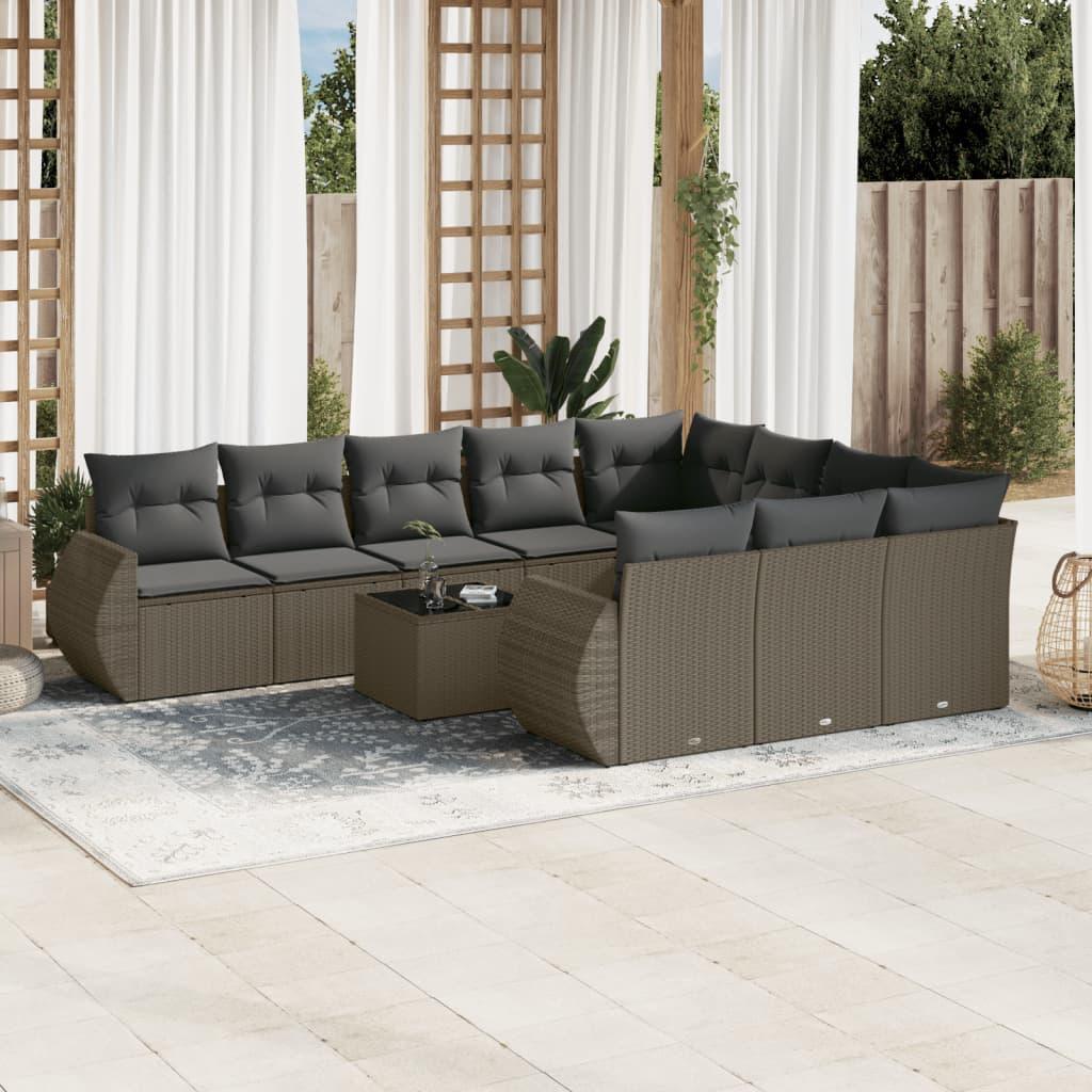 Sofasæt Til Haven 10 Dele Med Hynder Polyrattan - Lysegrå og mørkegrå / Med bord