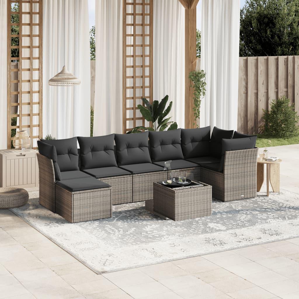 vidaXL sofasæt til haven 8 dele med hynder polyrattan lysegrå