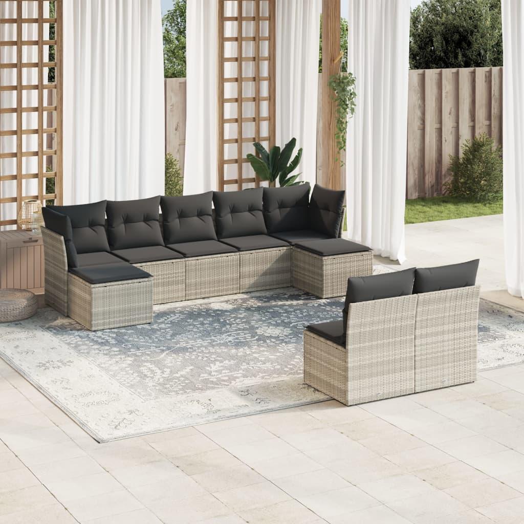 Sofasæt Til Haven 10 Dele Med Hynder Polyrattan Beige - Lysegrå / Uden bord
