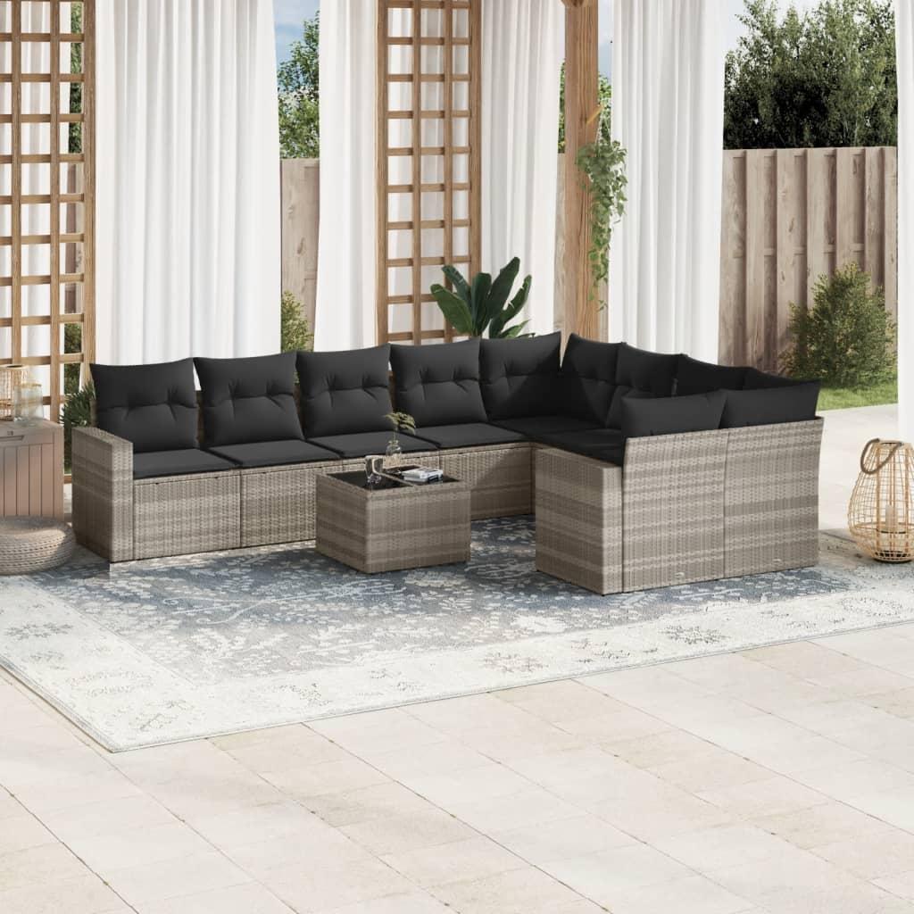 Sofasæt Til Haven 9 Dele Med Hynder Polyrattan - Lysegrå / Med bord