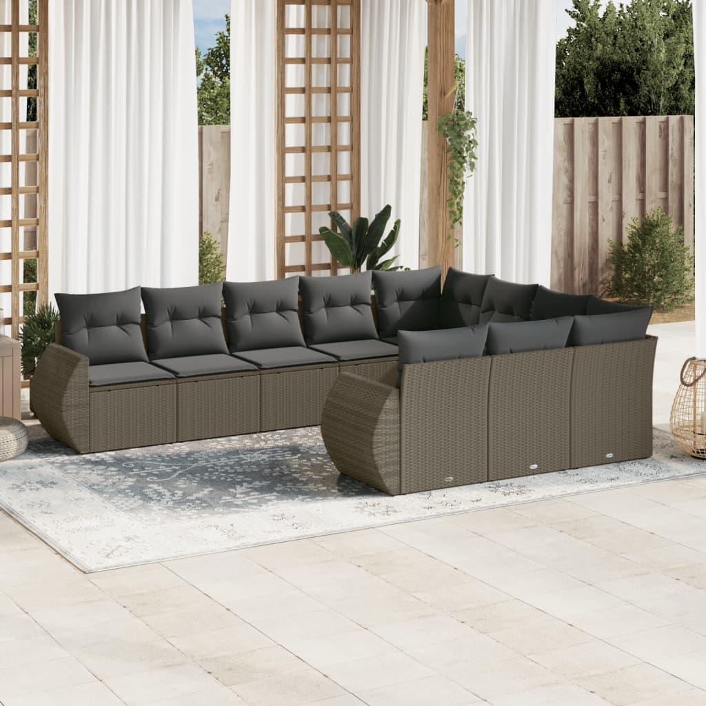 Sofasæt Til Haven 10 Dele Med Hynder Polyrattan Beige - Lysegrå / Uden bord