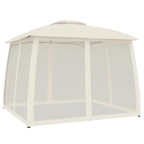 Pavillon 2,93 x 2,93 m med dobbelt tag og meshvægge - cremefarvet