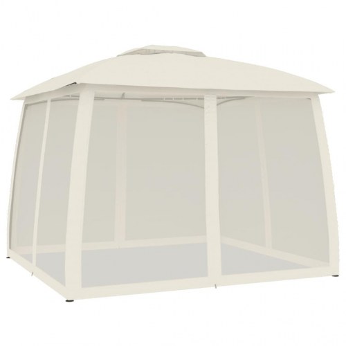 Pavillon 2,93 x 2,93 m med dobbelt tag og meshvægge - cremefarvet