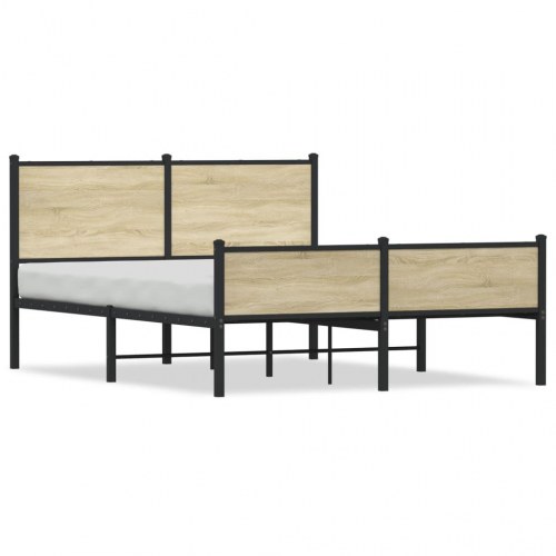 Sengeramme 140 x 190 cm i metal og sonoma-eg