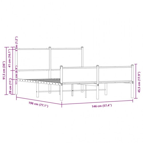 Sengeramme 140 x 190 cm i metal og sonoma-eg