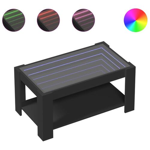 Sofabord med LED-lys 93x53x45 cm konstrueret træ sort