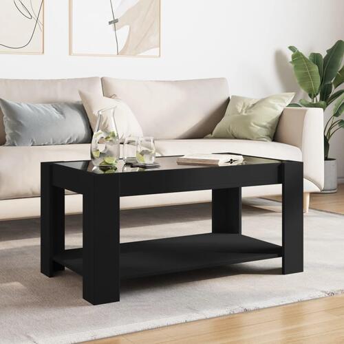 Sofabord med LED-lys 93x53x45 cm konstrueret træ sort