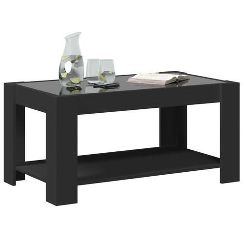 Sofabord med LED-lys 93x53x45 cm konstrueret træ sort