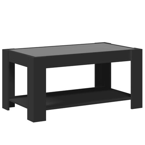 Sofabord med LED-lys 93x53x45 cm konstrueret træ sort