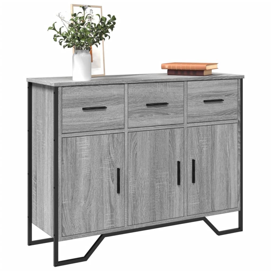 Skænk i grå sonoma-eg - 97×32,5×74,5 cm, konstrueret træ med metalben