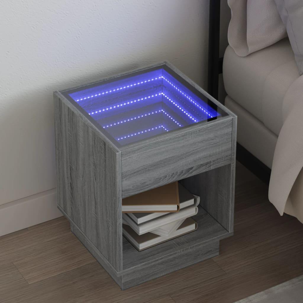 Sofabord Med Infinity Led-lys 40x40x50 Cm Grå Sonoma-eg