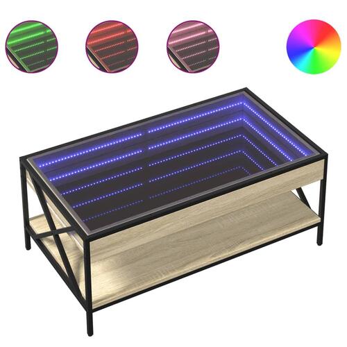 Sofabord med Infinity LED-lys 90x50x38 cm sonoma-eg