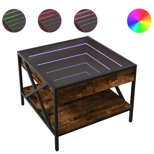 Sofabord med Infinity LED-lys 50x50x38 cm røget egetræsfarve