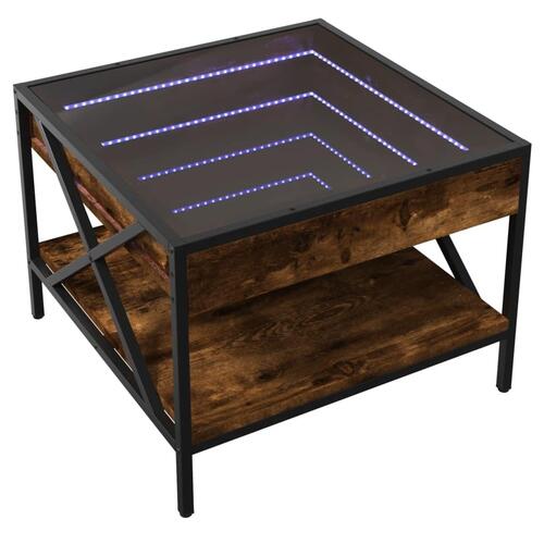 Sofabord med Infinity LED-lys 50x50x38 cm røget egetræsfarve