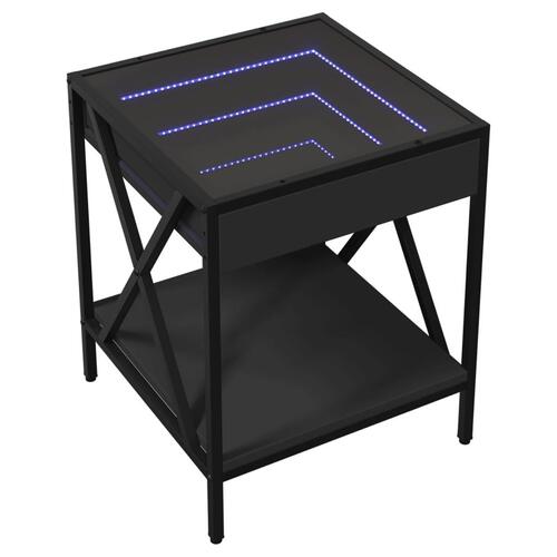 Sofabord med Infinity LED-lys 40x40x49 cm sort