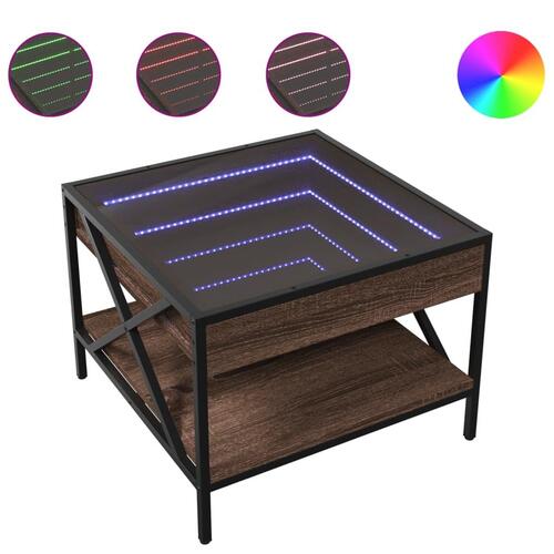 Sofabord med Infinity LED-lys 50x50x38 cm brun egetræsfarve